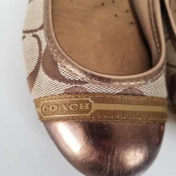 Coach Bronze Gold Canvas Logo Ballet Flats Size 6B - Picture 7 of 10